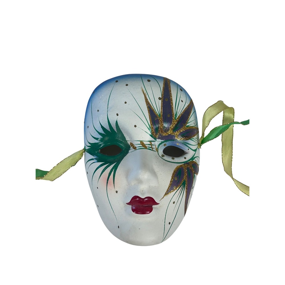 Vintage Mardi Gras Venetian Ceramic Mask 80s Wall Decor Painted Glitter